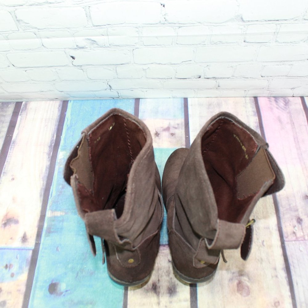 Dolce Vita Brown Suede Buckles Mid Calf Cuban Heel Boots Size 8.5 - Picture 6 of 9